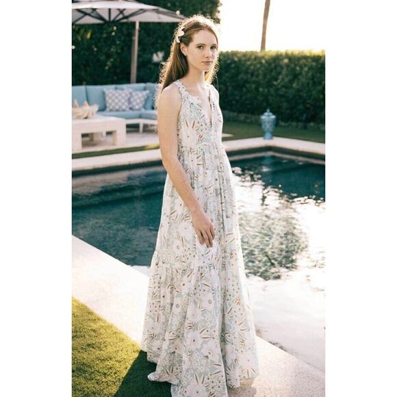 ALOHA MARINA Sz S Small Light Blue Flora Kona Maxi Dress Cotton - Picture 8 of 10